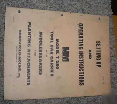 Minneapolis moline mod. t 280 tool bar operators manual