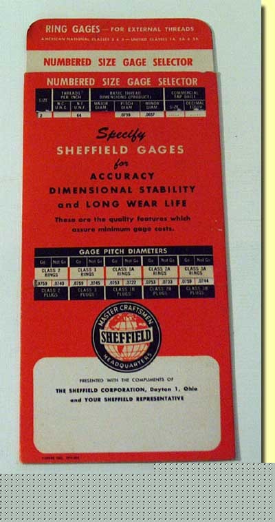 Sheffield numbered size gage selector
