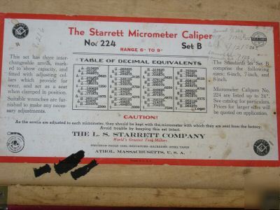 Starrett outside od micrometer 6-9 dia .001 grad