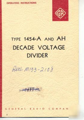 General radio 1454A 1454-a 1454AH 1454-ah operating ins