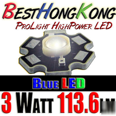 High power led set of 2 prolight 3W blue 113.6 lumen
