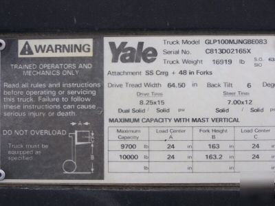 Yale 10,000 lb dual wheel solid pneumatic forklift