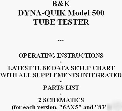Latest setup data chart + manual = b&k 500 tube tester