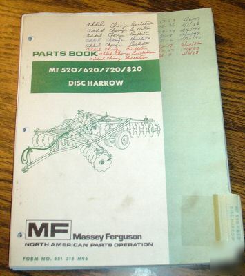 Massey ferguson mf 520 to 820 disc parts catalog book