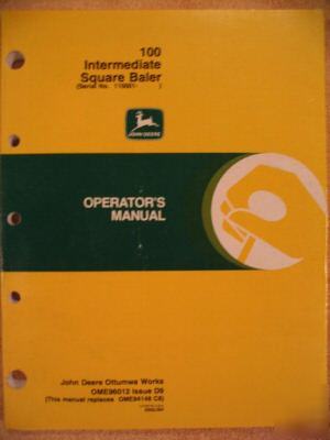 John deere 100 square baler operator manual