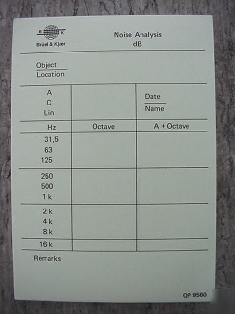 New bruel kjaer record sheets qp 9560 * *