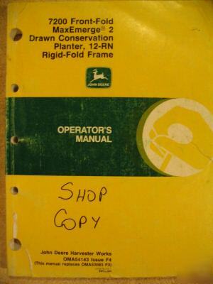 John deere 7200 12N front-fold drawn planter ops manual