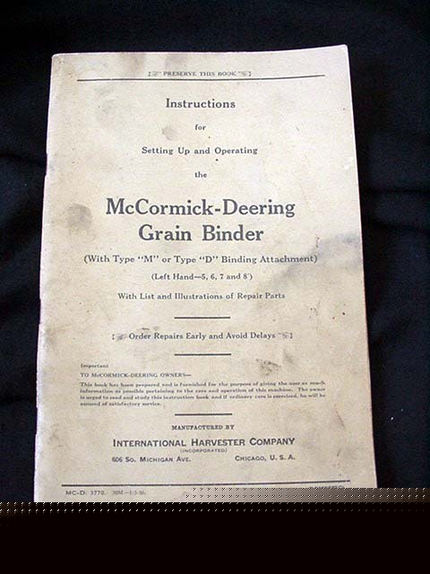 1936 mccormick-deering grain binder tractor manual book