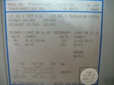 Ge 10KVA single phase transformer 240-480 120/240