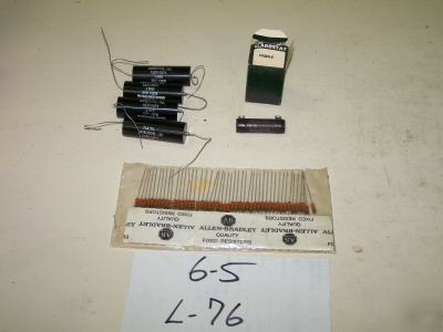 6 pcs allen bradley clarostat and plastic capacitors