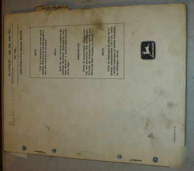 John deere 600 700 734 hi-cycle parts book manual