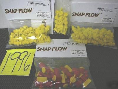 Snap flow valves, connectors, nozzles for 1/4