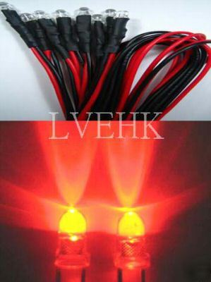 100P 12V dc pre wired superbright red led 3MM 15,000MCD
