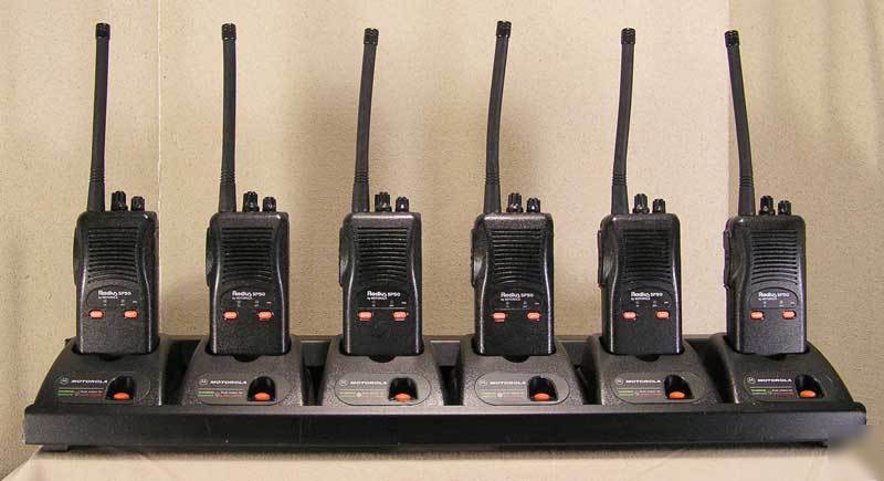 ** 6 motorola SP50 tall vhf 10 ch radius & gang charger