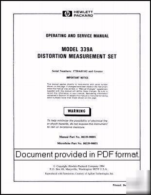 Agilent hp 339A commercial oper and service manual